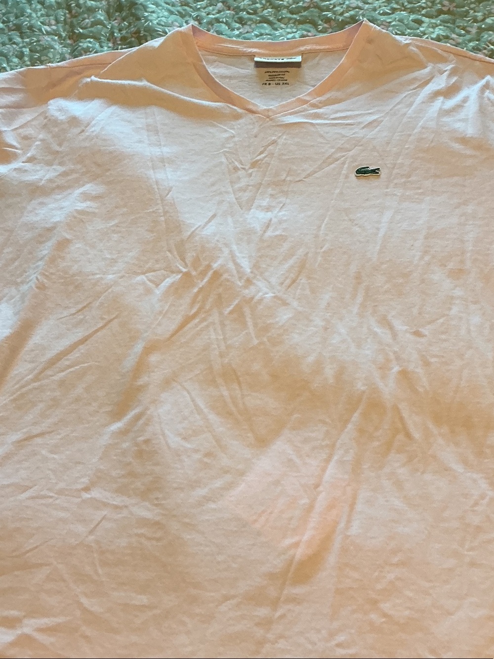 Lacoste Men's Light Pink V-Neck Cotton Tee with Croc Logo 3XL